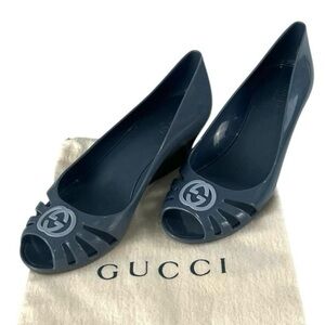 Gucci Women's Dark Blue Peep-Toe wedges